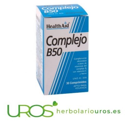 Complejo B50 HealthAid - Vitaminas del grupo B: B50 complex Complejo B50 - vitaminas del grupo B de lab. Health Aid  Un suplemento natural pensado para mejorar el funcionamiento de tu sistema nervioso