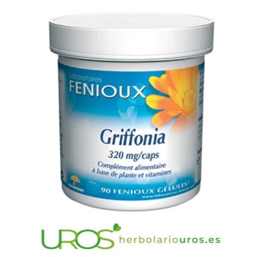 Griffonia Fenioux con un 30 % de 5 HTP - Grifonia pura  Grifonia pura (Griffonia simplicifolia) en cápsulas de lab. Fenioux Una fuente natural de 5-HTP - una ayuda natural para el desánimo y la depresión 