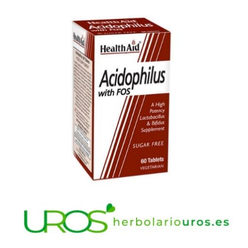 Acidophilus con FOS de Health Aid Acidophilus con FOS (prebióticos) de Health Aid Acidophilus con fructo-oligosacáridos (prebióticos) - una ayuda natural para tu digestión