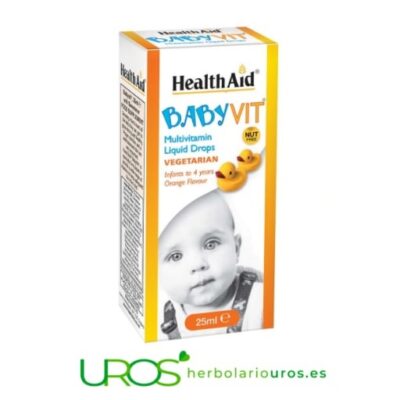 BabyVit Multivitamínico infantil sabor naranja para la salud de los niños Complemento líquido infantil a base de vitaminas BabyVit de Health Aid: multivitamínico infatnil completo con sabor naranja