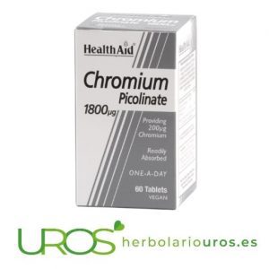 Picolinato de cromo: beneficios y propiedades - 60 comprimidos 2 Picolinato de cromo en comprimidos: Propiedades y beneficios Un suplemento natural que aporta cromo para un mejor control de apetito y regular los niveles de glucosa en la sangre - picolinato de HealthAid