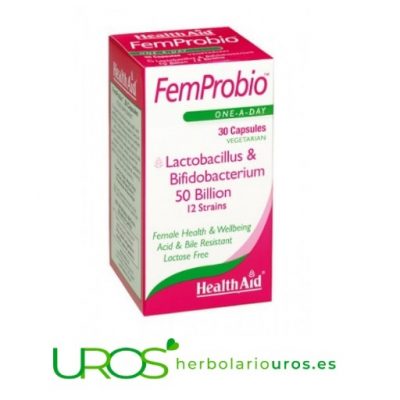 FemProbio de HealthAid - para una flora vaginal saludable FemProbio de Health Aid - probióticos para la mujer Remedio específico para la mujer - un suplemento natual para una flora vaginal saludable 