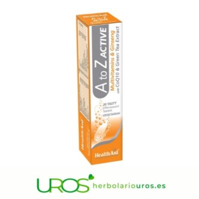 Multi A-Z Active - multivitamínico en pastillas efeverscentes tu multivitamínico natural y efeverscente - Multi A-Z Active de Health Aid Suplemento natural con vitaminas y minerales en comprimidos efeverscentes