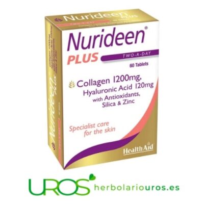 NuriDeen Plus de Health Aid NuriDeen Plus de HealthAid - para una piel sana y tersa Un suplemento a base de silicio, vitamina C y ácido hialurónico - para una piel joven y sana