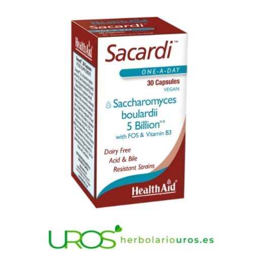 Sacardi Health Aid Saccharomyces Boulardii Sacardi de laboratorios HealthAid Probiótico para mejorar tu digestión - Probiótico que buscabas: Saccharomyces Boulardii