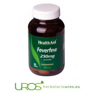 Matricaria de HealthAid: Propiedades y beneficios Matricaria en cápsulas como alivio natural de dolores de cabeza y con propiedades antiinflamatorias Las cápsulas de matricaria (Feverfew HealthAid) son un un suplemento natural con propiedades analgésicas y antiinflamatorias