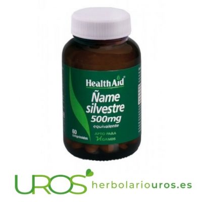 Ñame Silvestre HealthAid - 500 mg por cápsula - ayuda antiinflamatoria y contra los calambres La planta de Ñame - Dioscorea villosa en cápsulas en extracto Un  complemento natural de lab.  Health Aid para tu bienestar