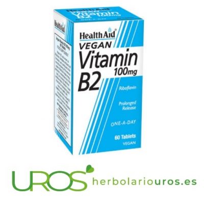 Vitamina B2 en pastillas - Riboflavina pura de Health Aid   La insuficiencia de Vitamina B2 en alimentos puede causar su deficiencia Complemento en comprimidos a base de vitamina B2 (riboflavina) de lab. naturales Health Aid - ¿Para qué sirve?