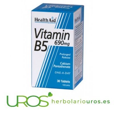 Vitamina B5 en pastillas de Health Aid y sus propiedades y beneficios La Vitamina B5 en comprimidos - para prevenir su déficit   Beneficios de los comprimidos de la Vitamina B5 en comprimidos de laboratorios naturales Health Aid  - ¿Para qué sirve?
