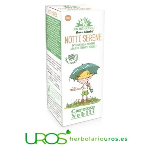 Notti Serene Erbenobili - para las vías urinarias Notti Serene es un complemento para ayudar a la salud urinaria en niños Un remedio espagírico para las vías urinarias y de ayuda en caso retención de líquidos
