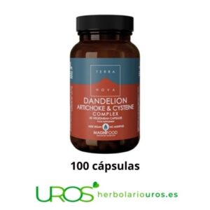 Diente de león, alcachofera y cisteína complex en cápsulas Cápsulas de diente de león con alcachofera y cisteína: 100 cápsulas Complejo a base de Diente de león y alcachofa de lab. Terra nova Remedio hepático natural de lab. Terra nova - un digestivo a base de