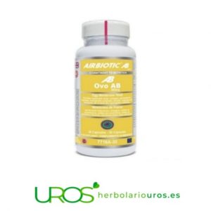 Ovo AB AirBiotic: Tu remedio articular en envase de 60 cápsulas 3 Ovo AB Airbiotic (Ovomet) - remedio natural para tus articulaciones y dolores articulares Cápsulas de Ovo AB de Airbiotic - remedio natural para tus articulaciones  Colágeno puro, glucosamina, condroitina y ácido hialurónico son algunos de los ingredientes de este suplemento natural articular