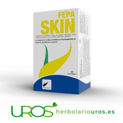 Fepa Skin - remedio natural específico para tu piel  Las cápsulas de Fepa Skin: Complemento ideal para el cuidado de tu piel Suplemento para cuidar tu piel a base de colágeno hidrolizado, ácido hialurónico, extracto seco de Bambú, vitaminas y minerales - específicamente seleccionados para tu piel