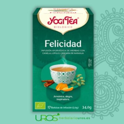 Yogi tea Felicidad - para tu bienestar y relax Yogi tea Felicidad: tu infusión ayurvédica pensada para tranquilidad Tu infusión ecológica relajante - tu infusión ecológica de hierbas y especias